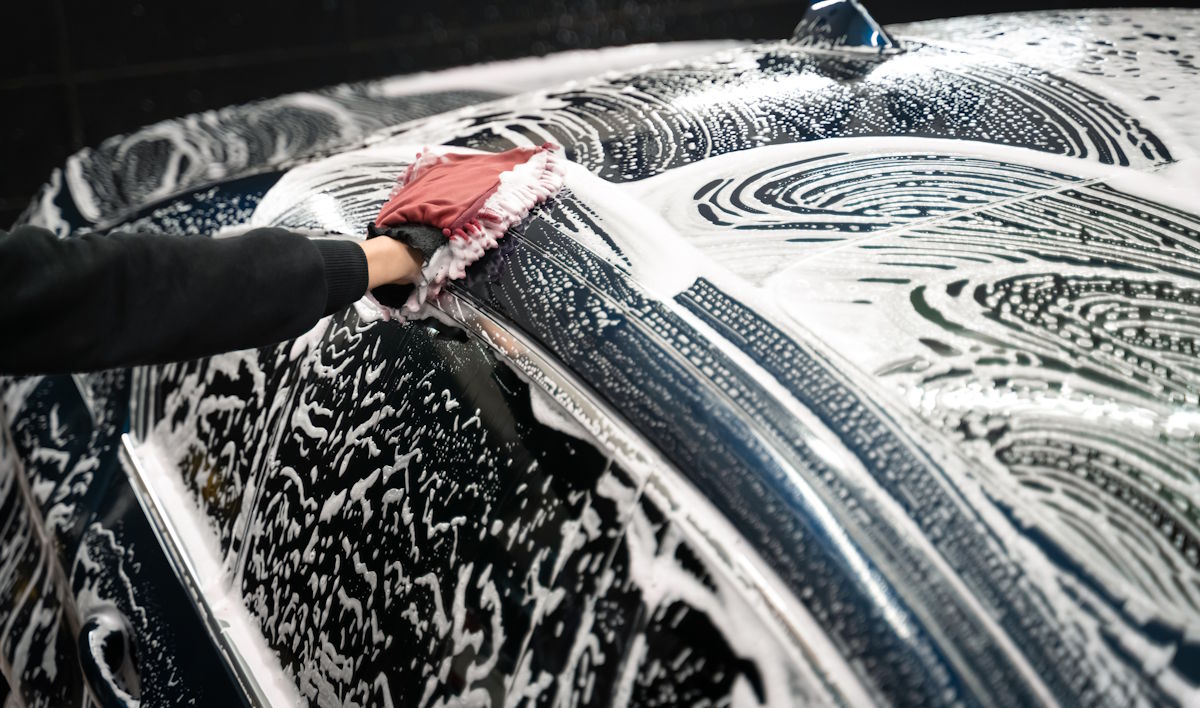 scrubbing car