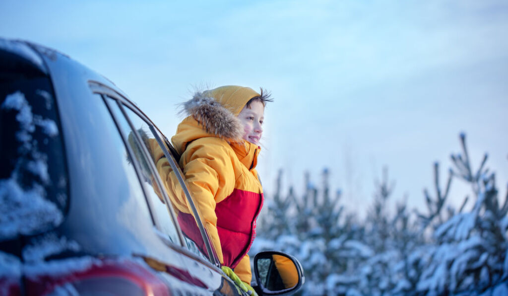 kid hanging out the car window